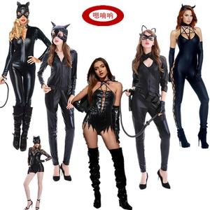 万圣节性感狂野猫女装连身漆皮皮衣猫女郎cosplay黑色派对演出服