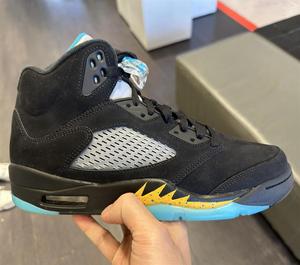 NIKE男鞋Air Jordan 5 AJ5黑蓝 湖水蓝 高帮复古篮球鞋DD0587-047