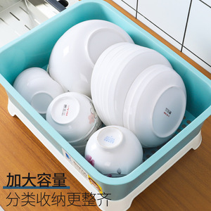 厨房透明碗盆加厚大容量碗筷收纳盒沥水碗盆沥水碗架置物架放碗盒