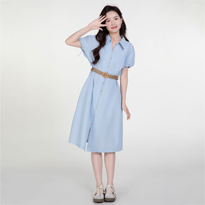 HURRY韩依瑞24年夏装新款气质减龄学院风收腰显瘦有袖连衣裙裙子