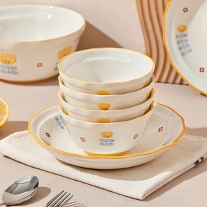 米饭碗家用陶瓷小碗5英寸2024新款高颜值饭面碗清新碗碟套装餐具