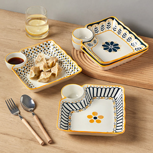 日式高级感饺子盘子带醋碟家用陶瓷水饺专用盘餐具新款虾盘饺子碟