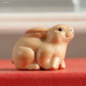 桃木兔子摆件木雕整料雕刻不喷漆不打蜡生肖兔饰品礼品无漆