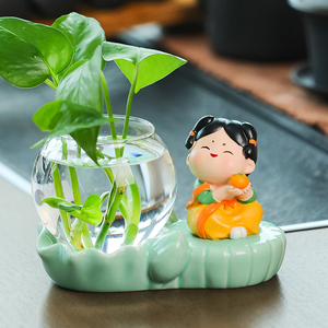 唐仕女客厅装饰桌面小摆件绿萝水培器皿花瓶插花创意水养植物花器