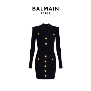 【经典款】BALMAIN巴尔曼 金色纽扣修身女士收腰针织法式连衣裙