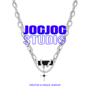 JOCJOC小众设计缠绕黑色宝石项链冷淡风潮酷个性百搭男女钛钢饰品