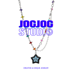 JOCJOC彩色闪光串珠五角星项链ins嘻哈小众设计感潮酷锁骨链饰品