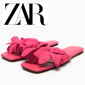 ZAR西班牙 新款玫红沙滩红色花朵平底拖鞋鞋女性感百搭欧美风拖鞋
