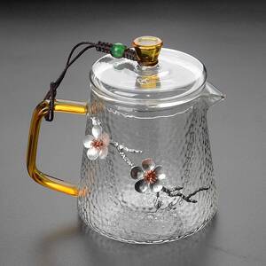 玻璃锤纹泡茶壶带内胆日式小号茶壶家用耐热单壶可加热梅花煮茶壶