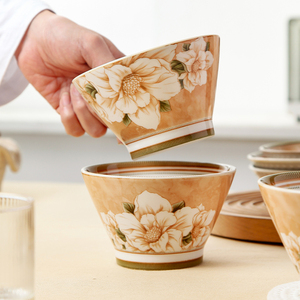 山茶花5英寸斗笠碗家用高颜值陶瓷米饭碗2024新款餐具碗个人专用