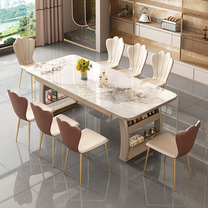 轻奢岩板餐桌家用小户型现代简约带抽屉电磁炉高端岩板餐桌椅组合