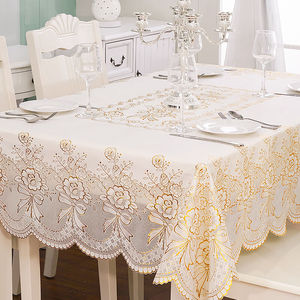 欧款桌布简长方形餐桌台布塑料桌布防水防烫防油免洗PVC马德里白