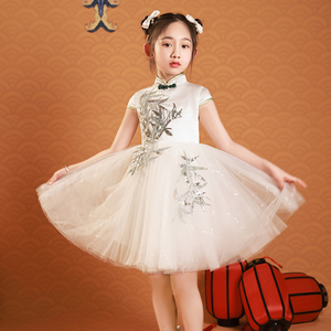 儿童演出服蓬蓬裙六一中国风合唱公主裙女童高端主持人青花瓷礼服