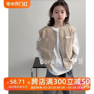 韩国女儿童轻薄马甲夏装新款中大宝宝百搭外套男孩背心工装夹克潮