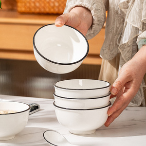 10个装家用碗陶瓷米饭碗2024新款5寸吃饭碗白瓷加厚碗碟套装餐具