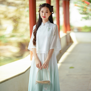 新中式民国风旗袍式女装汉服复古唐装茶服上衣裙子日常改良套装夏