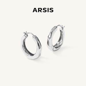ARSIS潺流耳圈小众法式女银色素圈耳环耳钉设计耳饰高级感耳扣