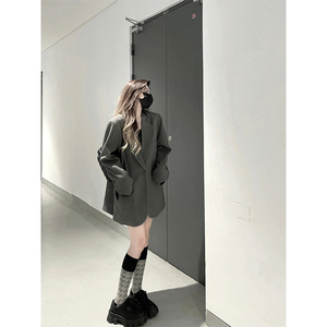 韩版高级感时尚休闲西装外套女秋冬宽松显瘦中长款气质开衫上衣潮