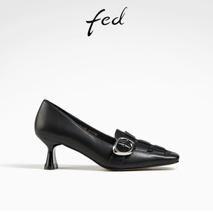 fed羊皮单鞋春季新款女鞋黑色高跟鞋职业通勤小皮鞋女D0316-ZC318
