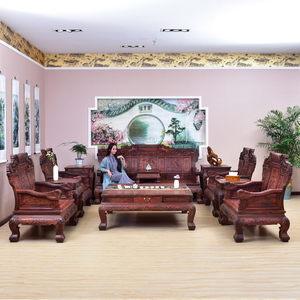 鸿祯红木家具明清古典客厅沙发老挝大红酸枝中式沙发宝座十一件套