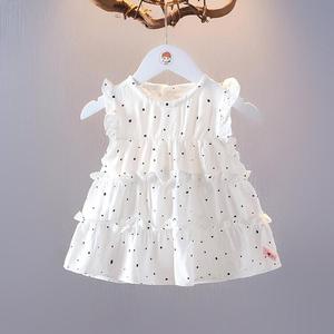 2024新款1-3岁女宝宝夏洋气公主裙圆点半身裙婴儿薄款上衣短裙子