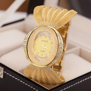 外贸腕表椭圆宽带金色银色网带手表女士时尚手表代发