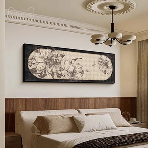 法式中复古艺术高级感卧室床头背景墙装饰画小众欧式房间横版壁画