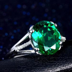 祖母绿彩宝镶嵌鹅蛋宝石戒指 镀18K白金欧美钻戒女式指环