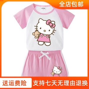 凯蒂猫儿童套装夏装新款女童装宝宝KT猫短袖T恤短裤休闲运动2件套
