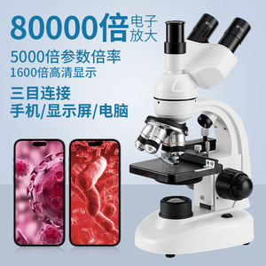 光学三目显微镜80000倍光学电子初高中学生小学生儿童科学实验室高清高倍生物螨虫看细菌中考同款双目显微镜