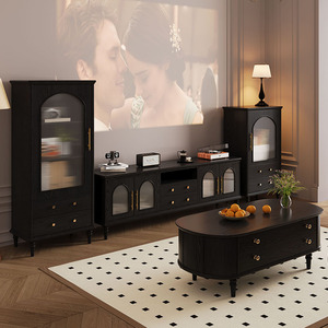 法式复古电视柜客厅家用轻奢高级感黑色小户型卧室实木电视机柜子
