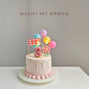 猫咪蛋糕装饰蜡烛马卡龙气球插件宠物狗狗围兜帽子生日派对装扮