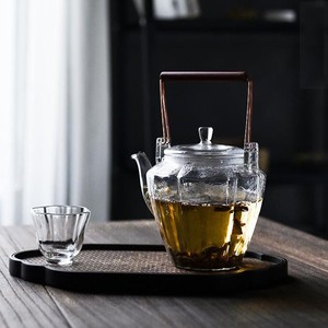 玻璃提梁壶茶水壶茶道茶具煮茶泡茶壶高硼硅玻璃烧水壶复古花茶壶