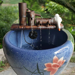 陶瓷鱼缸流水摆件造景循环流水器鱼系统水池仿竹子竹筏过滤器装饰