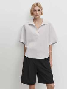 Massimo Dutti meay2024女装法式职场通勤风条纹短版翻领短袖衬衫