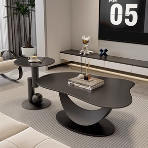 新款云朵岩板茶几客厅家用现代简约小户型异形不规则轻奢黑色茶桌