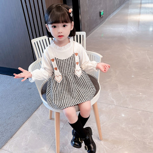 韩国女童连衣裙春装儿童2022新款加绒小香风公主裙宝宝洋气假两件
