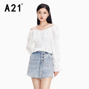 【烈儿女装直播间】A21女装设计感甜美吊带方领衬衫女2022