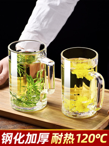 韩国进口钢化玻璃杯茶杯带把手家用防摔啤酒杯子耐高温个人专用水