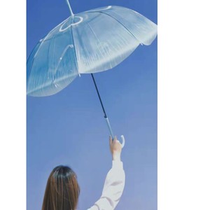 日系水母伞儿童雨伞女孩透明小学生自动长柄蓝色小清新上学专用