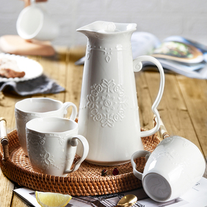 欧式陶瓷浮雕水壶家用微波炉大容量冷水壶套装咖啡杯壶凉白开水壶