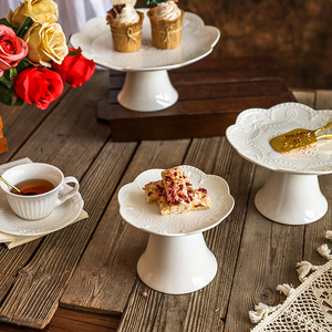 创意欧式陶瓷蛋糕点心托盘浮雕甜点高脚盘水果盘糖果盘甜品台摆件