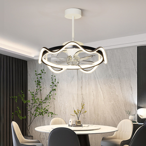 餐厅吊灯带一体风扇灯2023年新款现代简约卧室灯360度摇头吊扇灯