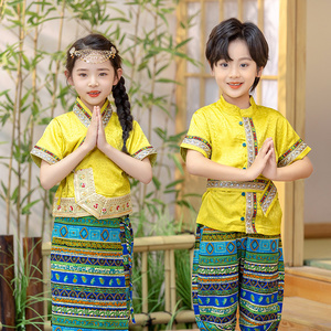 傣族服装男女童西双版纳夏季民族风舞蹈服儿童风情葫芦丝演出服