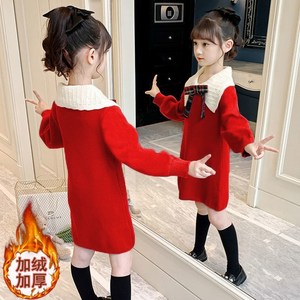 女童卫衣裙秋冬装2021新款韩版儿童女孩中长款中大童加绒连衣裙潮