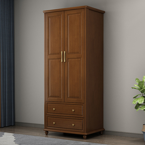 新中式实木衣柜衣橱小户型现代简约卧室两门收纳柜储物柜小衣柜