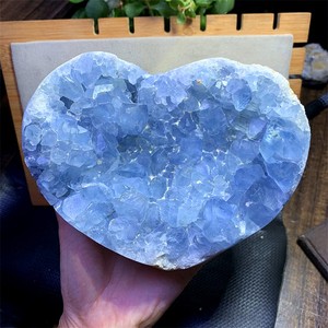 天然蓝晶石水晶簇聚宝盆蛋形心形天青石蓝色水晶家居桌面装饰摆件