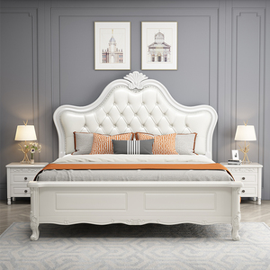 轻奢风美式全实木床现代简约白色公主床简欧式软包双人床储物婚床