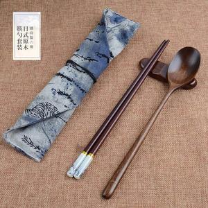 家用木制餐具套装上班族勺子木筷子两件套学生便携餐具一人食