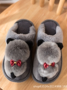 。棉拖鞋女韩版厚底居家冬季加绒可爱背影猫高跟毛拖鞋防滑居家棉